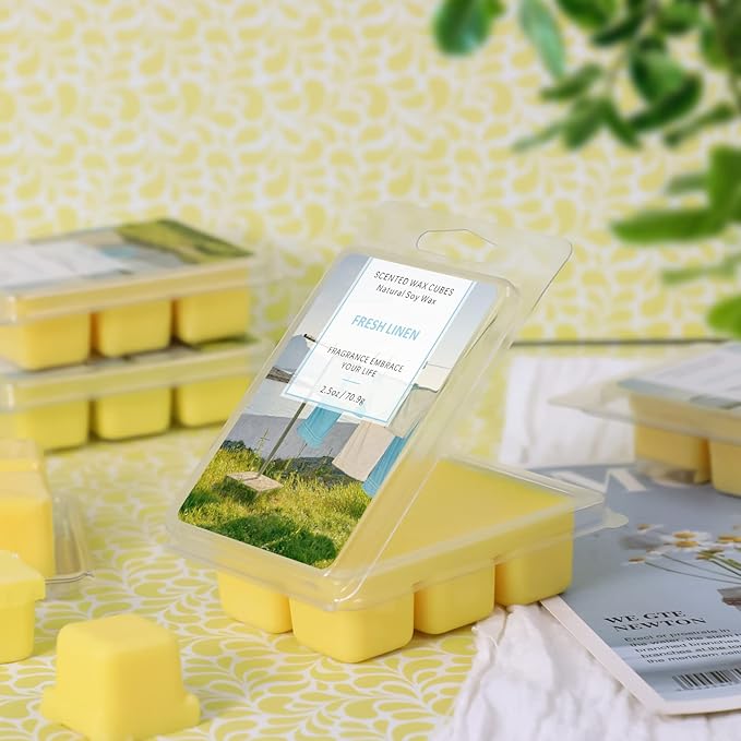 SCENTORINI Wax Melts Wax Cubes, Fresh Linen Wax Melts Strong Scent, Soy Scented Wax Melts for Wax Warmer, 2 x 2.5 oz