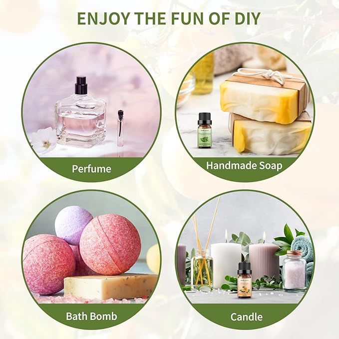 Sedbuwza Peppermint Orange Essential Oil Set, Peppermint Fragrance Oil Orange Scent Oil Set for Diffuser, Aromatherapy, Massage, Soap, Candle Making 2 x 10 ml