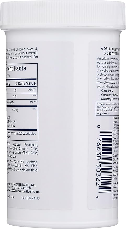 AMERICAN HEALTH Daily Chewable Tablet Acidophilus, 1 Billion Live Cultures, Beneficial Bacteria for The Digestive & Immune Systems, Strawberry, 60 Count