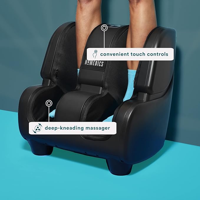 Homedics Therapist Select Foot and Calf Massager Rolling Massage, 4 Programs, 3 Intensities, Adjustable Tilt for Comfort & Washable Liners, Black FMS-400