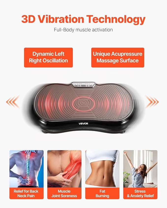 VEVOR Vibration Plate Exercise Machine, Whole Body Shaker for Lymphatic Drainage and Weight Loss, Home Workout Gym Fitness Equipment with 2 Resistance Bands, Vibrating Platform for Women Men