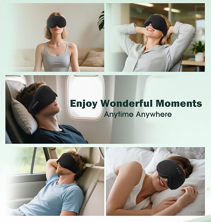Sleep Mask with Headphones Bluetooth 5.4๏ผLC-dolida 2025 New 3D Bluetooth Sleep Mask Headphones with Soft Bamboo Cotton for Side Sleepers Women Men, Sustainable Luxury for Better Sleep