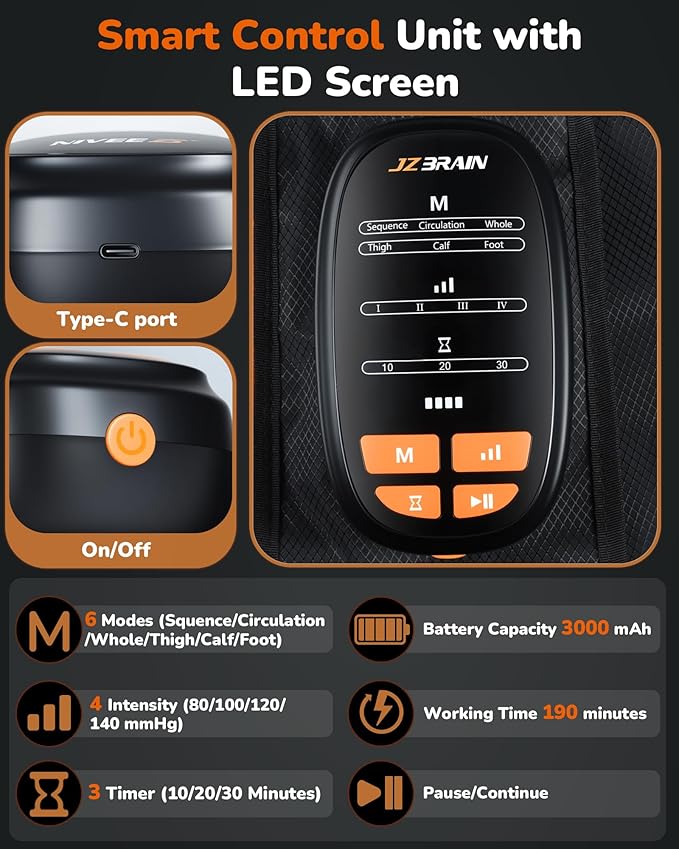 Sequential Air Compression Leg Recovery System : Professional Rechargeable Full Leg Compression Boots for Post-Workout Muscle Relaxation - Recovery Device for Athletes Runners Gym Users