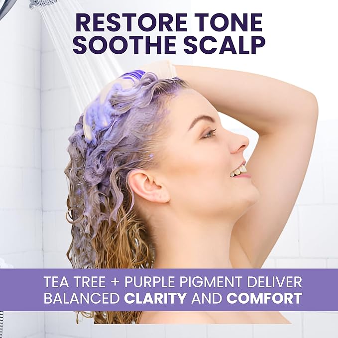 Professional Purple Shampoo & Conditioner Set with Tea Tree Oil for Silver & Grey Hair, Anti-Brass Toner, Neutralizes Yellow Tones, Revitalizes Color & Relieves Itchy Scalp, 16 fl oz Each