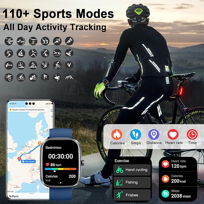 AI Smart Watch with ChatGPT, 1.91" Bluetooth Calling Smartwatch for Men Women, 110+ Fitness Modes Activity Tracker, Heart Rate/Sleep/Calorie Monitor, IP68 Waterproof Step Counter for Android iOS