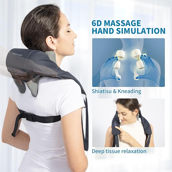Neck and Shoulder Massager with Infrared, Shiatsu Back Massager for Pain Relief, Cordless Electric Deep Tissue 6D Kneading Massager for Neck, Shoulder, Leg, Back Muscle Tension Release