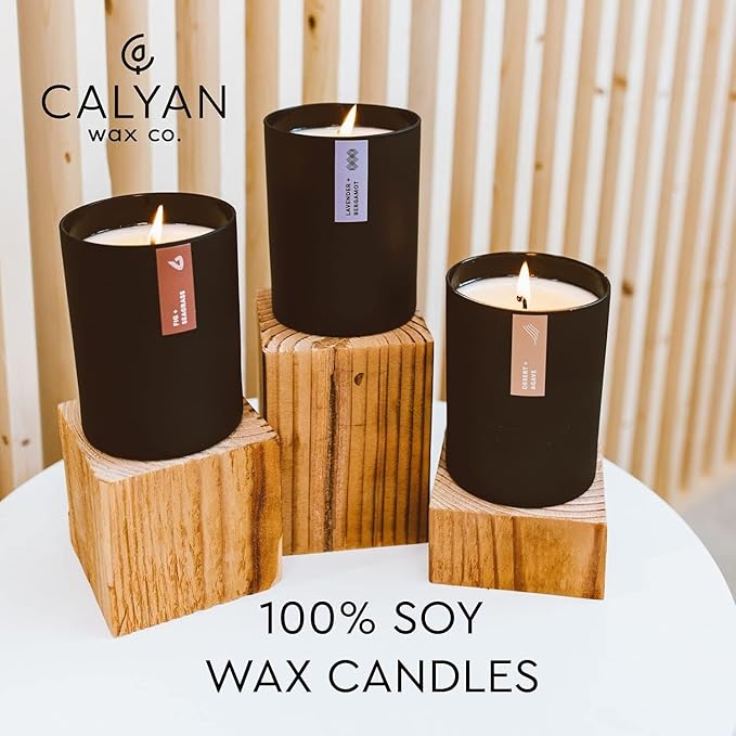 Calyan Wax Co. Soy Wax Candle, Evergreen + Eucalyptus Scented Candle, 75 Hour Burn Time, Aromatherapy Soy Candles, Non Toxic & Vegan Soy Wax, Black Tumbler Scented Candles, 10.2oz