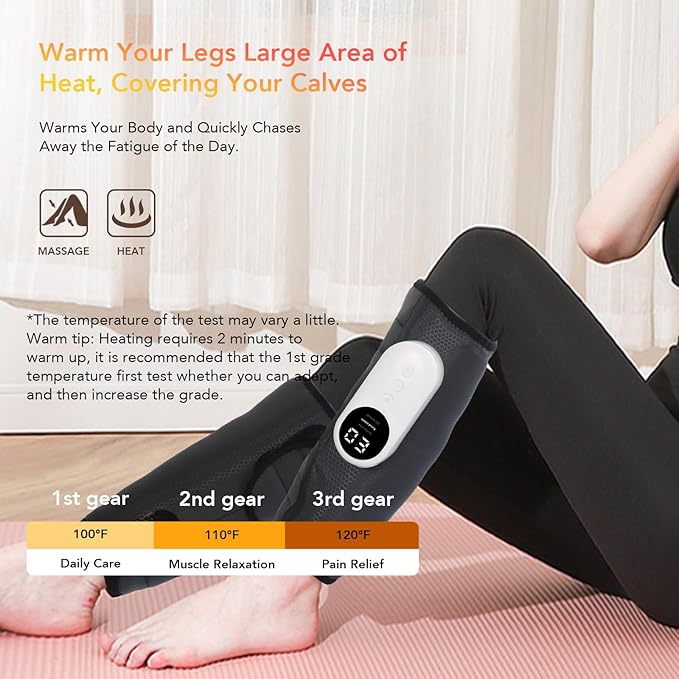 Leg Massager for Circulation and Pain Relief, Calf Air Compression Massager with Heat, Leg Massager with 3 Intensities, 3 Modes, Easy to use, Muscle Relaxation, Gifts (Pair)