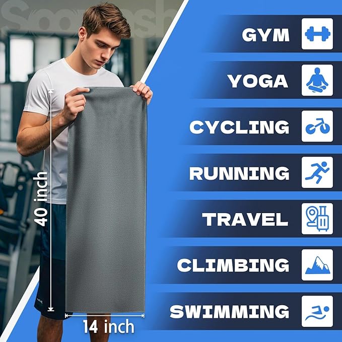 Microfiber Gym Towels for Showering Working Out Quick Dry Negative ions Large Middle Small Sizes Lightweight Gym Towel for Men Women Tennis Sports Towels for Body Hot Yoga Fitness Essentials