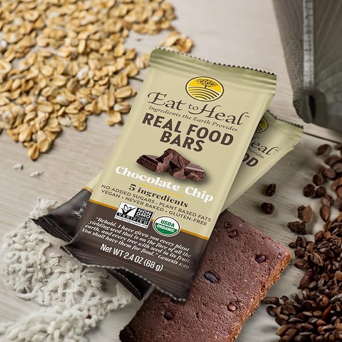 EatToHeal Variety Pack Real Food Bar - Organic Vegan Healthy Gluten Free Protein Bars - Low Sugar Meal Replacement Bar, Non GMO, Never Baked, Plant Based - Crafted to Enjoy, Not Sit on Shelves