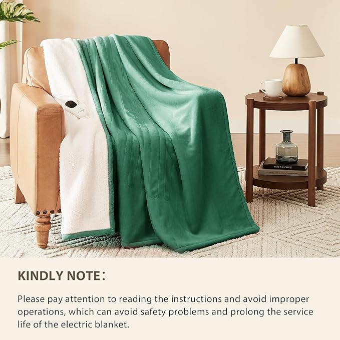 Homemate Electric Heated Blanket King Size - 100"x90" Heating Blanket King Size Dual Control 1/2/4/6/8 Hours Auto-Off 10 Heat Level Over-Heat Protection Flannel Sherpa ETL Certification
