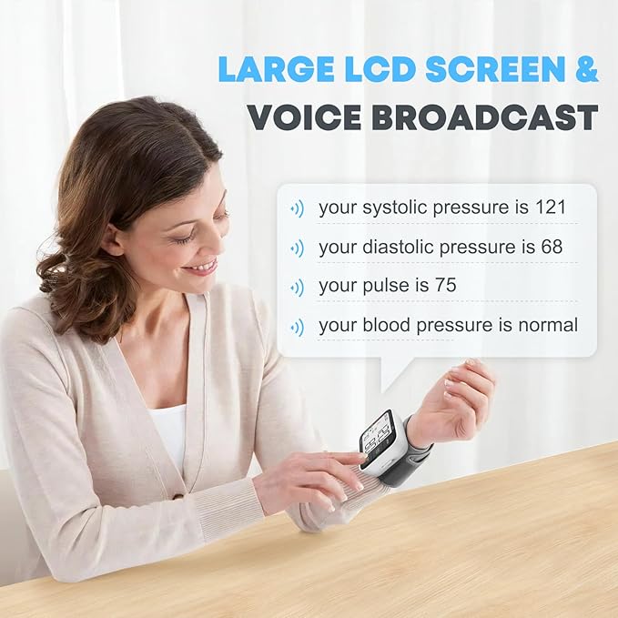 Blood Pressure Cuff Wrist, Universal Bp Cuff(5.3-8.4in) Large LCD Display 2 Users Total 240 Memories, 2 AAA Batteries & Carrying Case Included