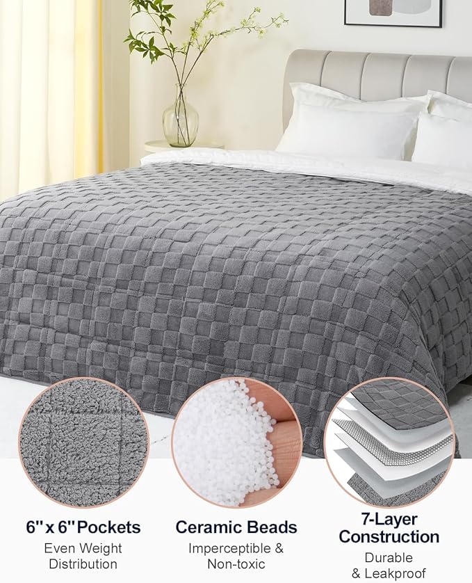 Kivik Dual Sided Weighted Blankets for Adults, Buttery Soft Stylish Checkered Heavy Blankets for Couch Sofa Bed - Ultra-Fluffy Fabric Brings Cloud-Like Comfort (48"x72",Grey,15 Pounds)