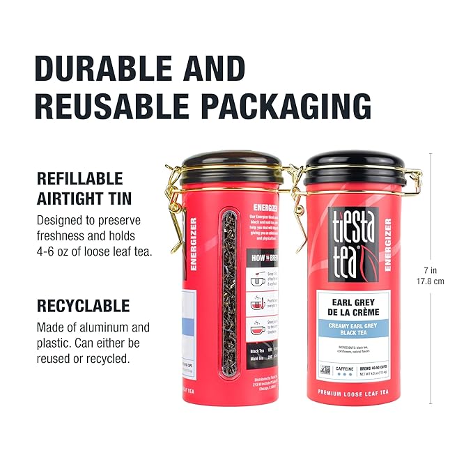 Tiesta Tea - Earl Grey de la Crème, Loose Leaf, Creamy Earl Grey Black Tea, Premium Blend, Caffeinated Black, Make Hot or Iced Brews Up to 50 Cups, 4 Ounce Refillable Tin