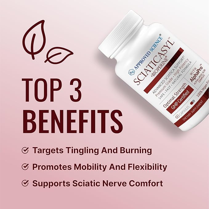 Approved Science Sciaticasyl - Optimal Sciatic Nerve Support - B Vitamins, Magnesium, Alpha-Lipoic Acid, BioPerine - Vegan - 360 Capsules