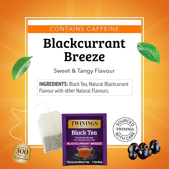 Twinings Blackcurrant Breeze Black Tea Individually Wrapped Bags, 20 Count (Pack of 6), Sweet, Tangy Taste, Caffeinated, Enjoy Hot or Iced, 120 Teabags