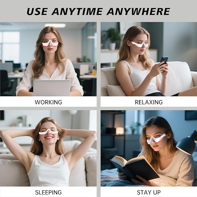 Under-Eye Red Light Therapy Device,Eye Therapy Glasses-Microcurrent Eye Massager Red Light Eye Mask for Eye Bags Dark Circles Puffiness Wrinkles Fine Lines,Relieving Eye Fatigue