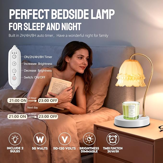 GEEZO Fragrance Candle Warmer Lamp,Electric Candle Warmer with Timer & Dimmer,Mom Christmas Birthday Gifts for Women, House Warming Gifts New Home Bedroom Decor