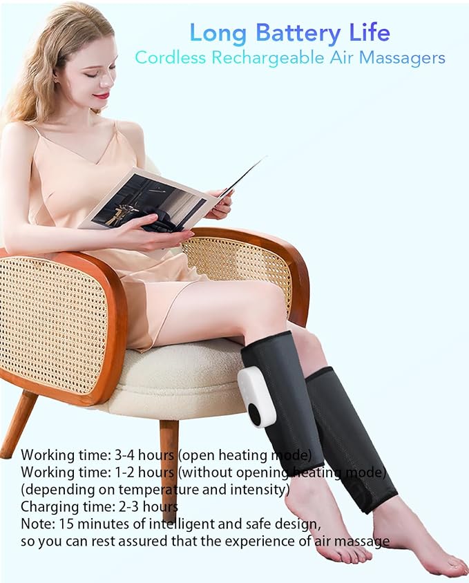 Calf Air Compression Massager for Circulation and Pain Relief, Leg Massager with Heat, Relieve Fatigue, Help for Edema and Varicose Veins, Gifts (Calf: Within 22.5 inches)