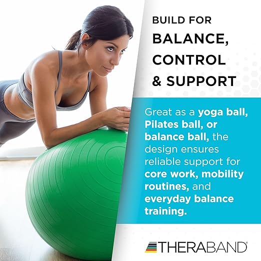 THERABAND Exercise Ball, Stability Ball with 65 cm Diameter for Athletes 5'7" to 6'1" Tall, Standard Fitness Ball for Posture, Balance, Yoga, Pilates, Core, & Rehab, Green