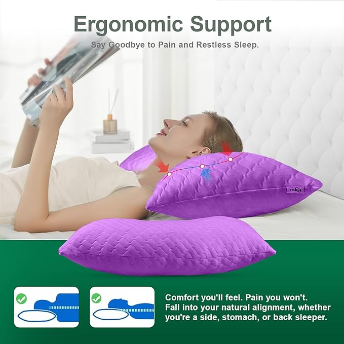 Shredded Memory Foam Pillows – Adjustable Loft, Orthopedic Support for Side/Back Sleepers, Pressure Relief for Cervical Spine, Machine Washable (Queen Size)