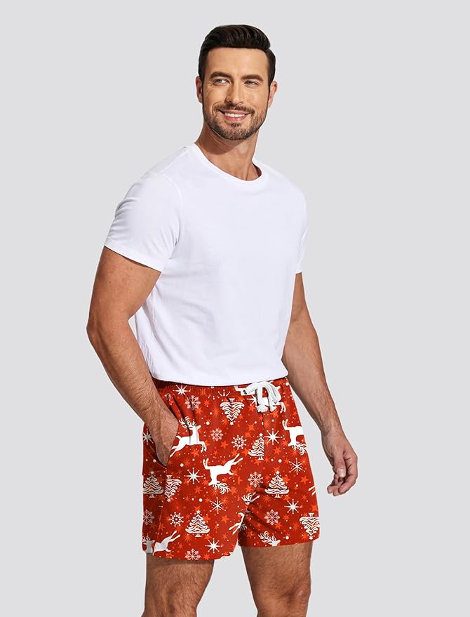 Deyeek 5.5 Inch Mens Pajama Shorts Sleep Cotton Lounge PJ Lightweight Elastic Waist Drawstring Nightwear Bottom with Pockets