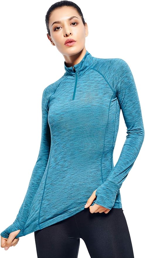Zengjo Womens Quarter Zip Long Sleeve Workout Tops 1/4 Zip Running Pullover