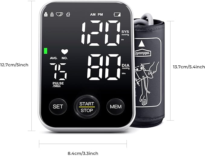 Blood Pressure Monitor Upper Arm Machine Accurate Adjustable Manual BP Cuff Kit Led Backlit Display 2 Users 240 Sets Memory Includes Storage Bag Black