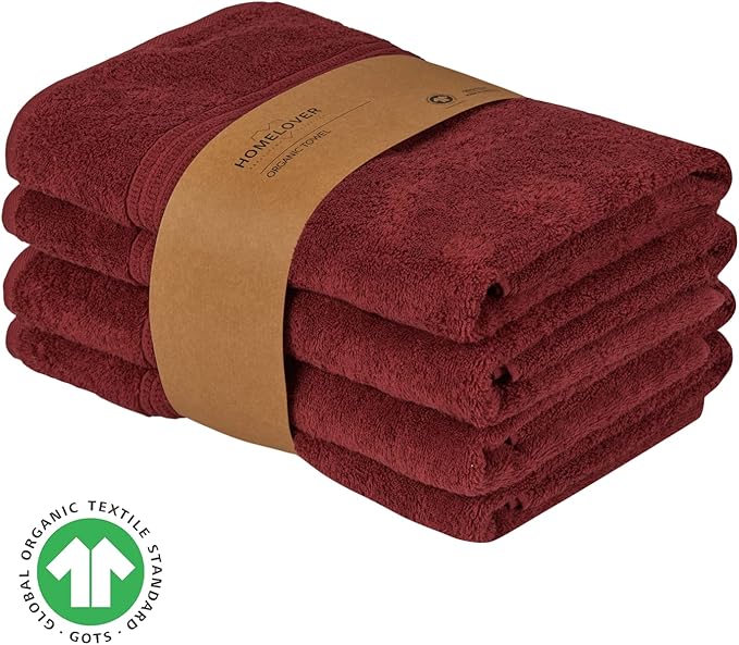 HOMELOVER 4 Piece Luxury Bath Towel Set - 100% Organic Cotton, 500 GSM, Hotel Quality, Highly Absorbent, Soft & Quick Drying Bathroom Towels for Showering, Washing & Guests (Berry Red)