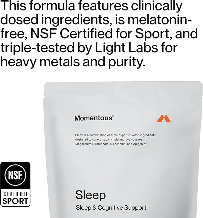 Momentous Sleep Pack - Magnesium Glycinate, Magnesium L-Threonate, and Apigenin - NSF Certified for Sport - 30 Servings