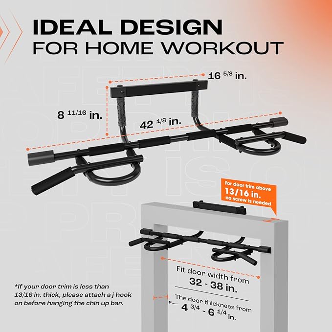 Yes4All Heavy Duty Wall Mounted Pull Up Bar, Over Door Pull Up Bar for Doorway, Multi Grip Chin Up Bar, Sturdy Strength Training Bars & Durable Gym Bar for Home Exercise