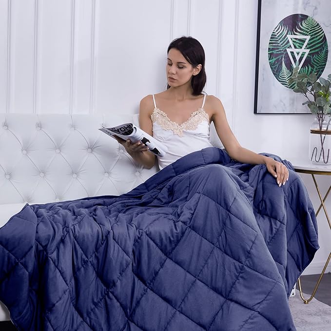 L'AGRATY Weighted Blanket - 60"x80" 22lbs Cooling Breathable Heavy Blanket Microfiber Material with Glass Beads for Adult All-Season Summer Fall Winter Soft Thick Comfort