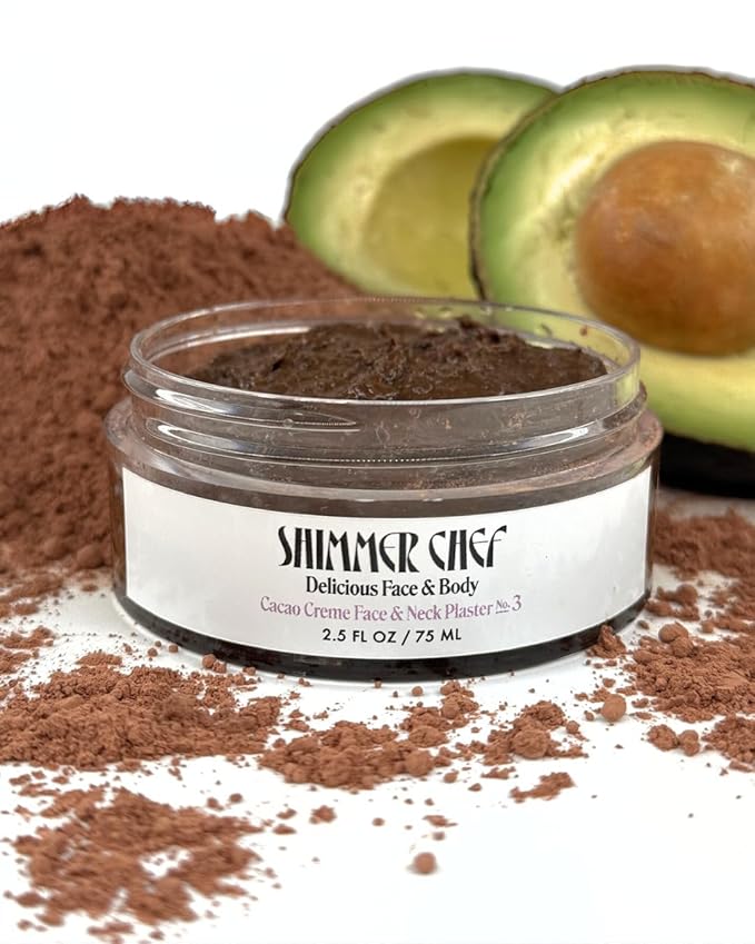 SHIMMER CHEF Cacao Crème Face & Neck Plaster | Fresh Avocado Oils Restore Softness & Elasticity | Skin Becomes Supple & Radiant | A Mood-Lifting Ritual for Balance & Vitality | 2.5 oz