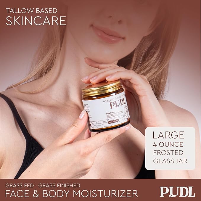 PUDL Grass Fed Beef Tallow for Skin Care with Manuka Honey, Organize Olive Oil and Jojoba Oil – Whipped Lotion Balm Anti-Aging Moisturizer Deeply Nourishing for Sensitive Skin Face & Body