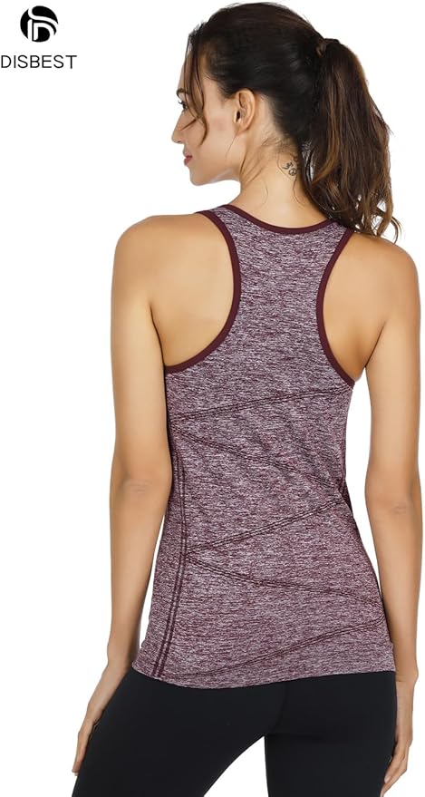 Disbest Yoga Tank Top, Women's Performance Stretchy Quick Dry Sports Workout Running Top Vest with Removable Pads