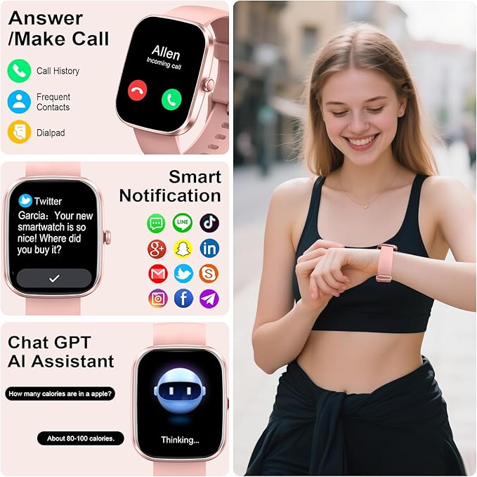 AI Smart Watch with ChatGPT, 1.91" Bluetooth Calling Smartwatch for Men Women, 110+ Fitness Modes Activity Tracker, Heart Rate/Sleep/Calorie Monitor, IP68 Waterproof Step Counter for Android iOS
