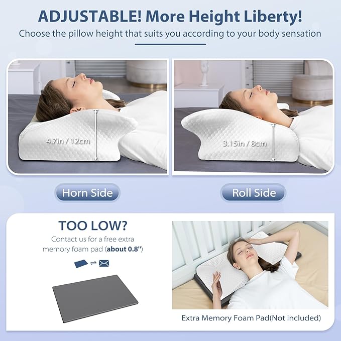 HOMCA Cervical Pillow, Ergonomic Memory Foam Pillow for Neck and Shoulder Pain Relief with Cooling Ice Silk Pillowcase, Orthopedic Neck Bed Pillow for Side, Back and Stomach Sleepers