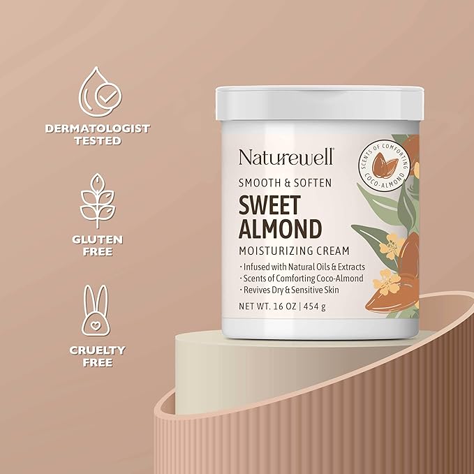 NATURE WELL Sweet Almond Smooth & Soften Gentle Moisturizing Cream For Face, Body, & Hands, Infused With Natural Oils & Extracts, Restores Skin Moisture Barrier, 16 Oz