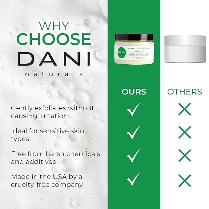 DANI Naturals Sugar Scrub - Exfoliating Bamboo Bergamot – Organic cane sugar and shea butter gently exfoliate and nourish skin, leaving it smooth, refreshed, and hydrated – 14 oz