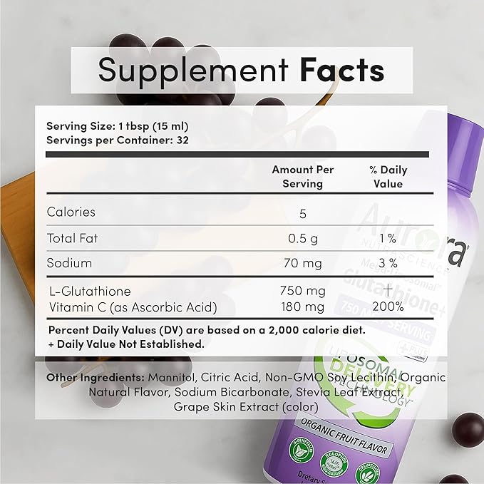 Aurora Nutrascience Mega-Liposomal Glutathione + VIT C Bottle & Liquid Glutathione 10 Serving Packs Bundle - 750mg/serving