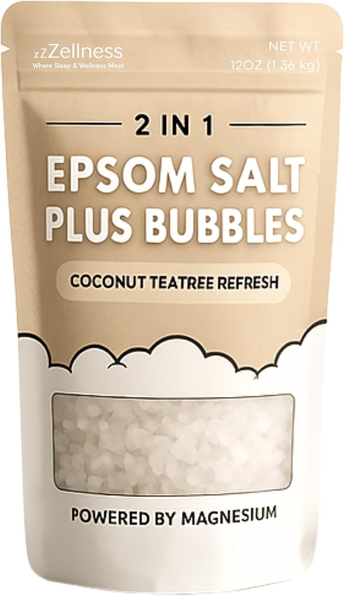 Epsom Salt Plus Bubbles – Coconut & Teatree Scented Foaming Bath Soak – Magnesium Sulfate for Muscle Recovery, Stress Relief & Relaxation – Great for Aromatherapy – 12 oz