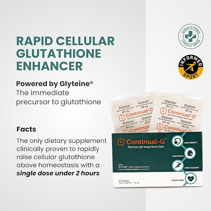 CONTINUAL - G Glyteine 400 mg Capsules | Cellular‑Enhancing Glutathione Supplement | Powerful Antioxidant Support | 30‑Day Supply (60 Capsules)