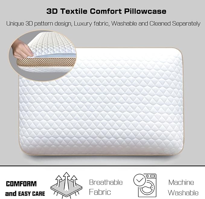 Memory Foam Pillows Standard Size Set of 2, Medium Firm Pillow for Sleeping, Orthopedic Bed Pillow for Side, Back Sleepers, Ventilated Gel Foam Pillow with Washable Cover, 23.6" x 15.7"x 5.1"