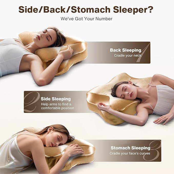 Pain Relief Cooling Pillow for Neck Support Adjustable Cervical Pillow Side Sleeping Memory Foam with Super Soft and Cooling Satin Pillowcase Gold