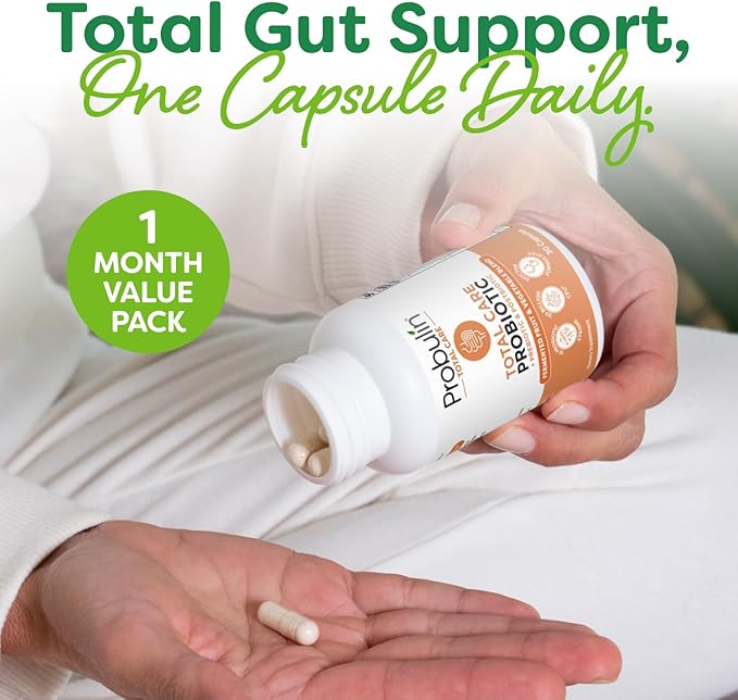 Probulin Total Care Probiotic Supplement, Daily Gut, Digestive, and Immune Health Probiotics Capsules for Men and Women, 20 Billion CFU, Vegan, 30 Count Bottle