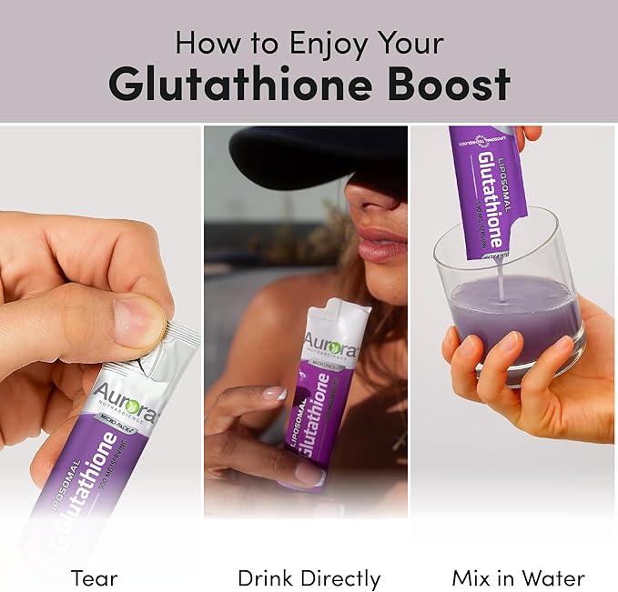 Aurora Nutrascience Mega-Liposomal Glutathione + VIT C Bottle & Liquid Glutathione 10 Serving Packs Bundle - 750mg/serving