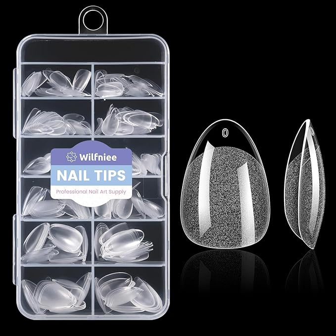 Extra Short Almond Nail Tips: 240Pcs Small Almond Shape Soft Gel Fake Nail Tips for Nail Extension, 12 Sizes Full Cover Clear Press on Nails for Girls for Home DIY Salon