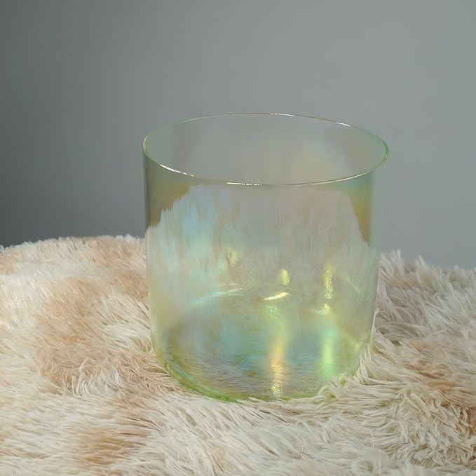Hye-eun 6-Inch F Note Heart Chakra Green Gradient Clear Crystal Singing Bowl,Cosmic Light Transparent Sound Bowl with Mallet & O-ring,for Yoga Meditation Healing, & Energy Balancing