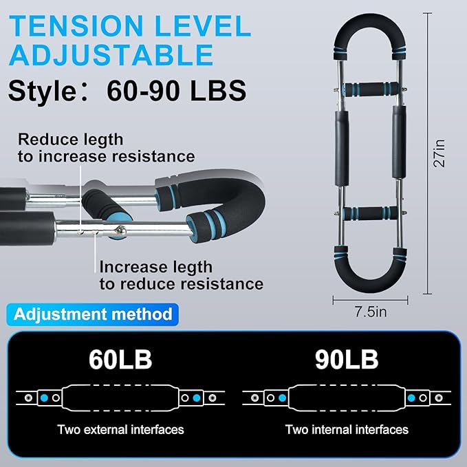 Adjustable Power Twister Bar: Arm and Chest Muscle Trainer, Gorilla Bar for Chest Workout, Arm Twister Exerciser, Chest Clip Muscle Trainer, Home Fitness Equipment