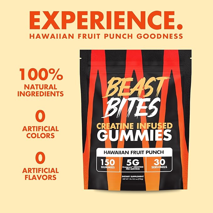 BEAST BITES - Creatine Infused Gummies - 5g Creapure Creatine Monohydrate Per Serving - NSF Certified for Sport - 30 Servings